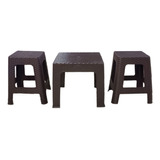 Combo Set De Mesa + 2 Bancos Jardin Rattan Exterior Terraz