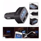 Cargador Auto 12v Doble Usb 4 En 1 Voltimetro Temperatura