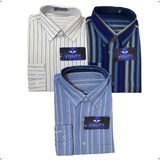 Kit 3 Camisas Social Masculina Listrada Country Manga Longa