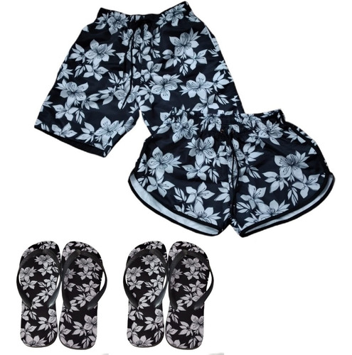 Kit Bermudas Casal Conjunto Shorts Casais + Chinelos Barato