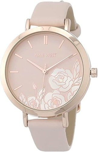 Reloj Mujer Nine West Cristal Mineral 36 Mm Nw/2680flpk Color De La Correa Rosa Color Del Bisel Dorado Color Del Fondo Rosa