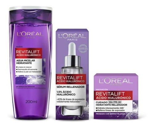 Loreal Revitalift Combo Kit Crema Dia + Serum + Agua Micelar