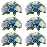 Flores Artificiales De Rosas, Azul Y Blanca Pack 6u.