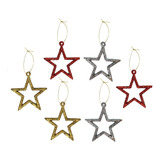 Adorno Navideño Pack Estrellas Brillantes Colgante Árbol X6