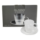 Set 4 Tazas Con Plato Espresso Para Té O Café Glasso 110ml