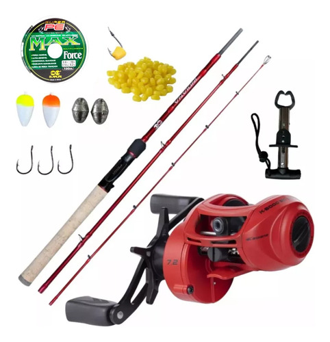 Kit Pesca Carretilha Kawana Vhd + Vara Indiana 1,83m + Itens