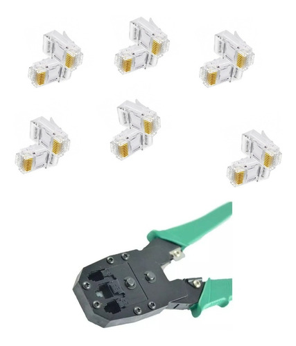 Ponchadora Rj45 + Pelacable + Tester De Red + 50 Plug Cat 6