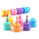 Pack X5 Destacador Mini Pulpo Kawaii Fluor Lápiz Destacador