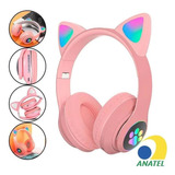 Headphone Orelha De Gato Bluetooth Gatinho Rosa Mulheres