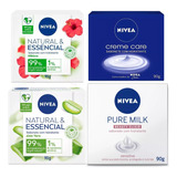 Kit 4 Sabonete Nivea Creme Care+ Aloe Vera+hibisco+pure Milk