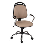 Silla De Escritorio De Outlet Diva Con Base Y Apoyabrazos Cromados Gamer Ergonómica  Marrón Con Tapizado De Marathon