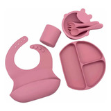 Babadores De Silicone P Bebês Prato Copo Talheres 6pcs  