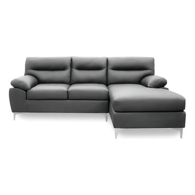 Sala De Piel - Isabela - Esquinera - Sofa Y Chaise Derecho Color Gris Oxford | Meses sin interés