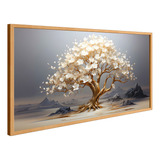 Quadro Decorativo Árvore Da Vida Boho Neutro Branca Dourada
