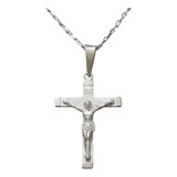 Cadena Cruz Con Jesùs Crucifijo Hombre Grande Plata 925 + Ca