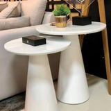 Conjunto Mesas Decoração Lateral Apoio Cone Base Tampo Laca