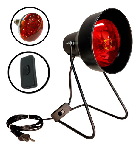 Suporte Fisioterapia Preto + Lâmpada Infravermelho 250w 220v