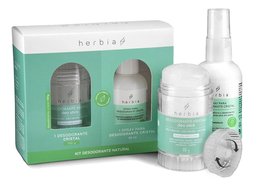 Kit Desodorante Spray Natural Sal Cristal Unisex Herbia 100g