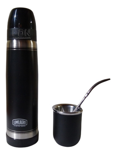 Termo Lumilagro A Inox Negro + Mate + Bombilla Luxe - Fdn P9