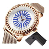 Reloj De Cuarzo Impermeable Con Cinturón De Malla Nibosi Fashion, Fondo Azul Rosa