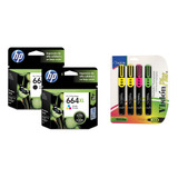 Pack 2 Cartucho Tinta Hp 664xl 1-negra 1-tricolor +15 Plumas