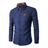 Camisa Masculina Com Lindos Detalhes Slim Manga Longa 