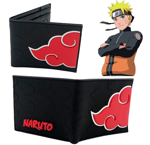 Cartera De Naruto - Akatsuki - Shippuden - Negra Con Relieve