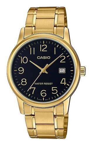 Relógio De Pulso Casio Mtp-v002 Com Corria De Aço Inoxidável Cor Dourado - Fondo Preto