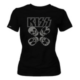 Camiseta Dama Mujer Kiss Banda Rock Metal Logo Calaveras Dbo