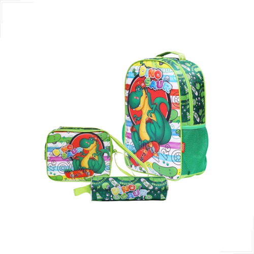 Kit Mochila Escolar Infantil Dinossauro Menino De Costas 