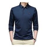 Camisa Polo De Color Sólido Manga Larga Hombres Moda Coreana