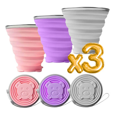 Vaso Silicona Plegable Con Tapa Y Correa Portátil Viaje 3p F Multicolor
