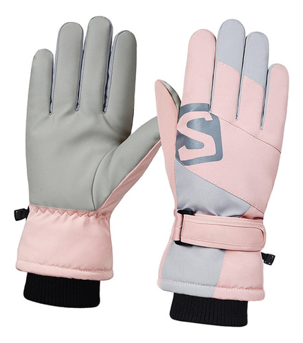 Guantes De Esquí De Invierno Manoplas Cálidas Rosa Gris