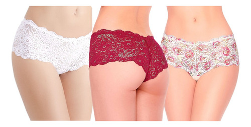 Set De 3 Sexys Pantys Cacheteros De Encaje Ilusión, Mod 3418