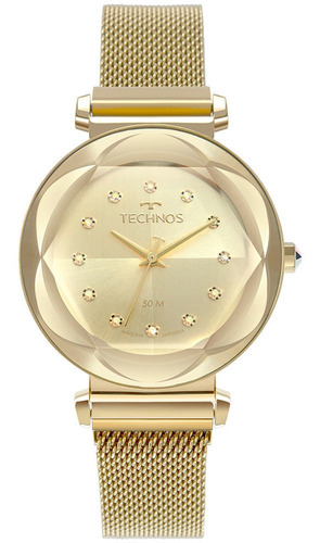 Relógio Feminino Technos Crystal Dourado Original Com Nfe