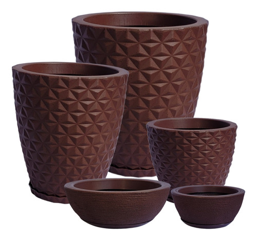 Kit 5 Vasos Decor Premium Planta Casa Jardim 3d Com Pratos