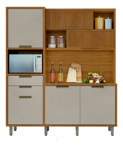 Cozinha 6 Portas 2 Gavetas Ripado Loft Nesher Imperatriz Mdf