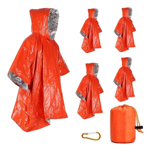 5 Poncho Emergencia Manta Térmica Reversible Reflectante Sos