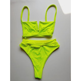 Biquini Aro V Calcinha Hot Pant Amarelo Neon