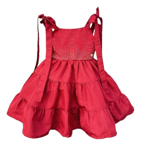 Vestido Vermelho Escuro Infantil Strass Busto Luxo Meninas