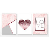 Kit 3 Quadros Decorativos Placa Love Rose Formas Quarto Sala