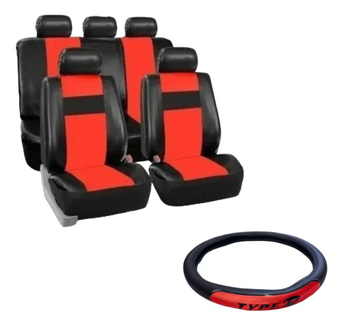 Funda Cubreasiento Cuerina Y Cubrev Rojo Reflec Clio Y Corsa