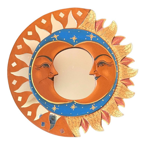 Figura Luna Sol Con Espejo + Mosaico A Mano, 20cm Deco Arte