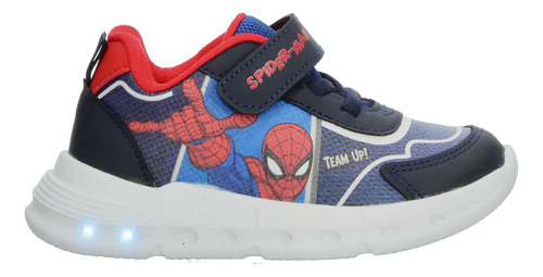 Tenis Niño Marvel Spiderman Azul Deporte Casual Luz Led Cinta Adhesiva Hombre Araña Infantil T18-22