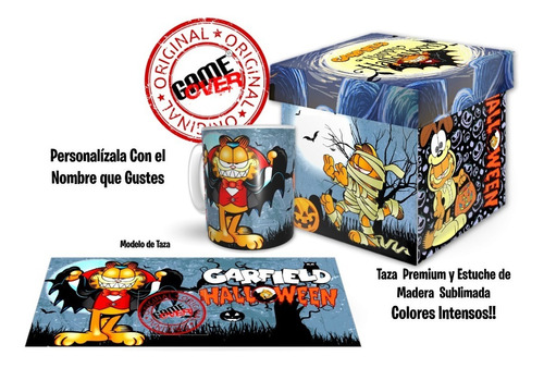 Garfield, Halloween, Taza Y Estuche De Madera, Game Over