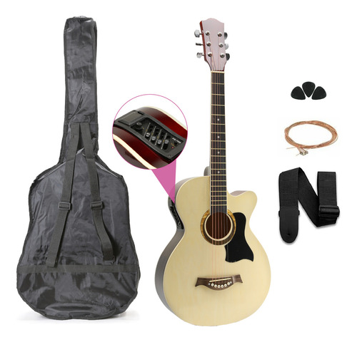 Guitarra Electroacústica Femmto 38in Natural Diapason Arce Para Diestros Con Equalizador Y Accesorios