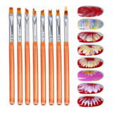 Set De 8 Pinceles  Nail Art Dibujos Mano Alzada Lefemme