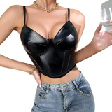 Crop Top Para Mujer Top Corto Sexy Corset Cuero Sintético C2