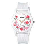 Reloj Dama Q&q Original Blanco Flores Vs12j013y Análogo 