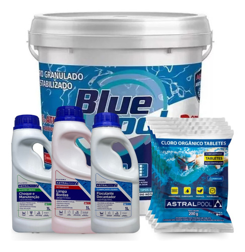 Kit Cloro Blue Pool 10kg Fluidra + 04 Tablete + Produto Aux.